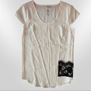 Lauren Conrad ivory blouse with lace pocket detailing